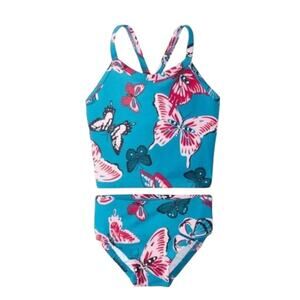Hanna Andersson Girls Blue Butterfly 2 Piece Tankini Swim Set Size 2T 85 CM
